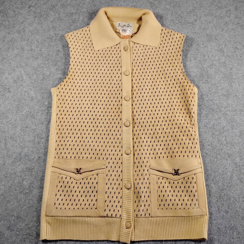Livingston Bros Vintage 70s Sweater Vest‎ Womens M Beige Leather Pocket Knit
